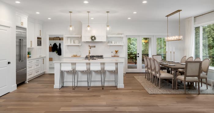 pendant lights in the kitchen and dining room