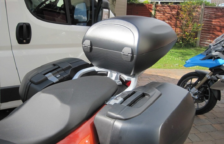 Top box on motorcycle parked in yard