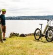 man and woman looking at the electric bikes